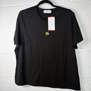 State of Mine Martini Olive Baby Tee Black Embroidered Cocktail Shirt NWT XL